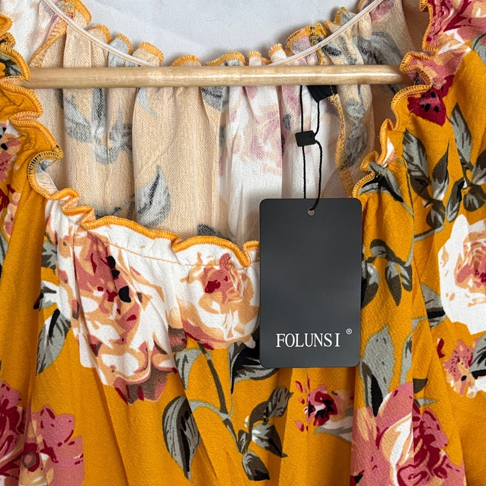 Floral Midi Dress - Black and Mustard - Picture 2 of 5